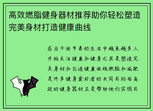 高效燃脂健身器材推荐助你轻松塑造完美身材打造健康曲线