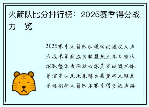 火箭队比分排行榜：2025赛季得分战力一览