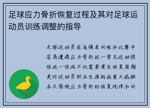 足球应力骨折恢复过程及其对足球运动员训练调整的指导
